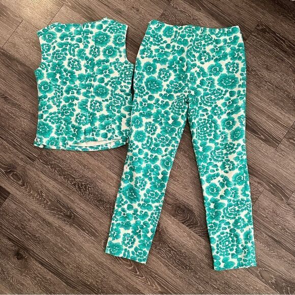 Carlisle Collection Meadow Plisse Jacquared Pants and Top Set - Picture 2 of 11